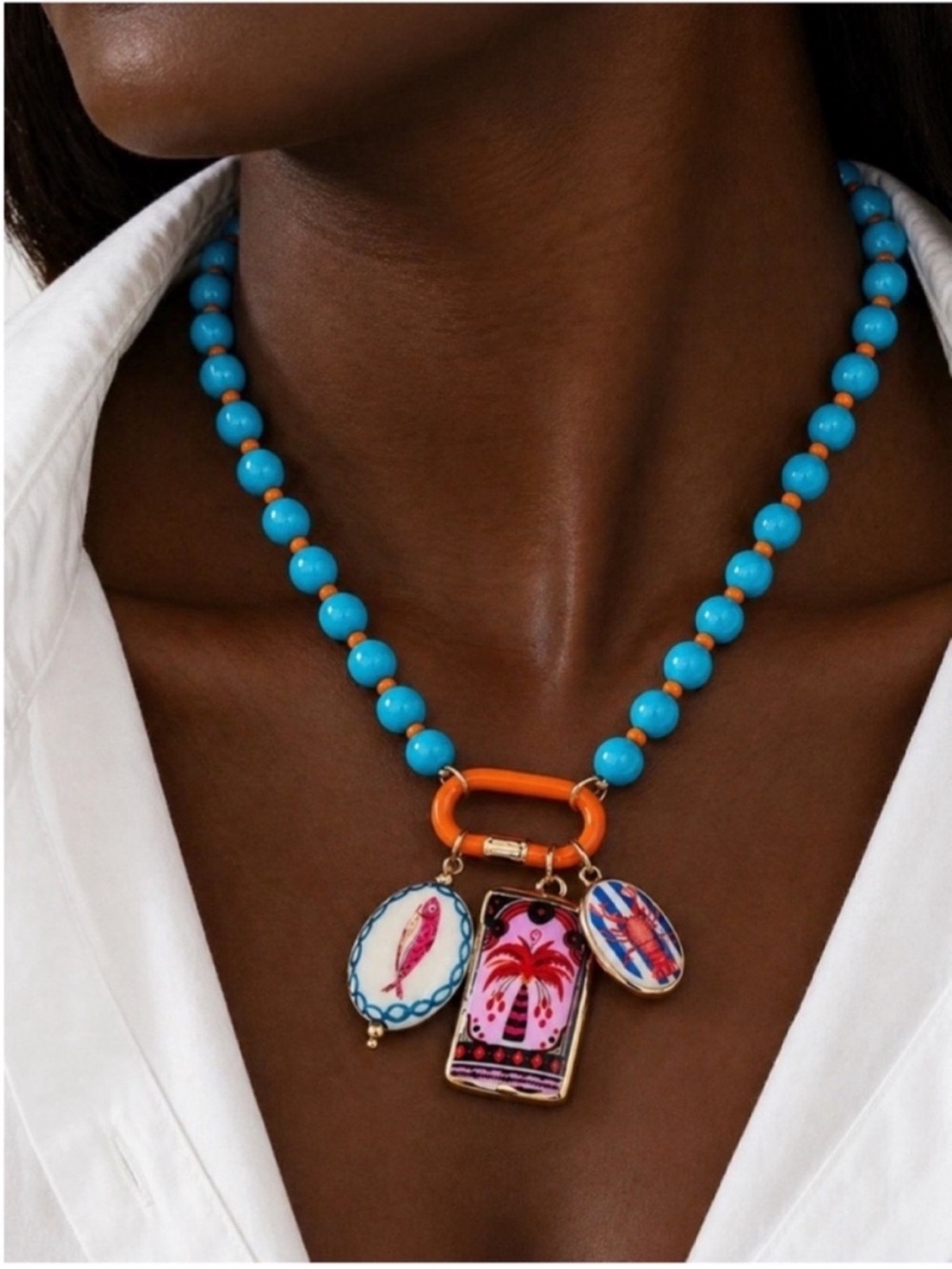 New! Coastal Blue Carabiner Lobster Necklace (4021) NWOT